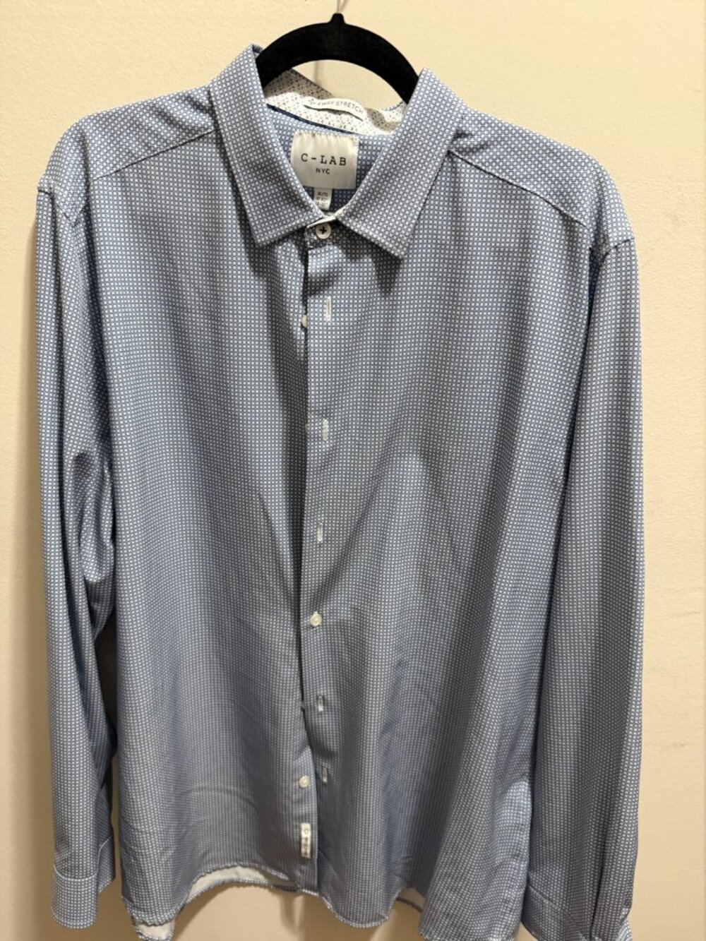 C-LAB Men's Blue Micro-geometric Print Button-Down Dress Shirt Size 17.5 / 34-35